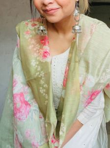 CREAM NAZAM KURTA SET WITH PRINTED DUPATTA