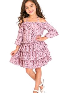 Chic Pink Floral Tiered Ruffle Dress