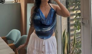 Blue Abstract Print Halter Neck Top🔷