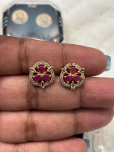 Elegant Ruby &amp; Diamond Stud Earrings
