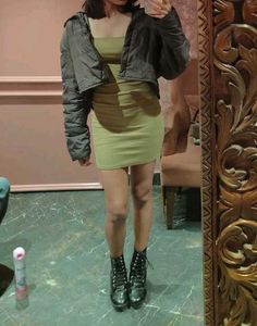 Green Ribbed Bodycon Dress