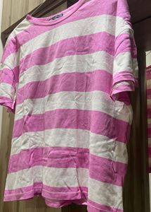 ZARA Pink and White Striped T-Shirt