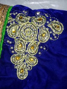 Royal Blue Embroidered Velvet Saree