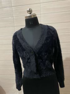 Imported Cozy Black Fuzzy Cardigan