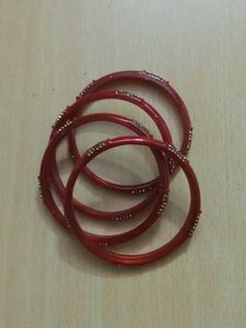Elegant Red Bangles with Embellishments