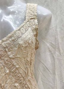 Bohemian Lace Trimmed Beige Maxi Dress