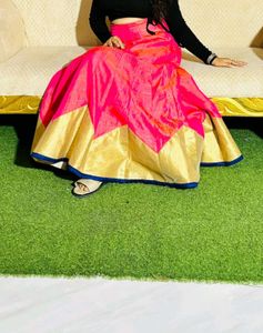 Vibrant Pink &amp; Gold Lehenga Skirt