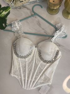 White Embellished Lace Corset Top