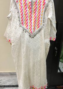 Elegant off White Embroidered Kurta