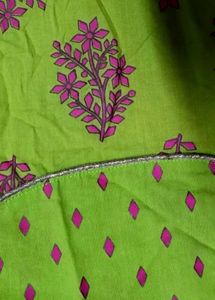 Yellow Kurta with pink  Block Print, size L