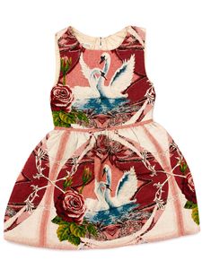 Embroidered Swan & Rose A-Line Dress