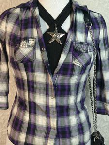 Purple Plaid Button-Up Shirt