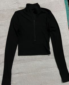 Black Zip-Up Mock Neck Long Sleeve Top