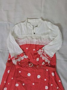 Girls Polka Dot Chinese Collar Dress with Belt