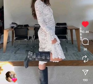 Off White Embroidered Lace Dress