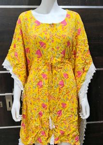 Vibrant Yellow Floral Kaftan