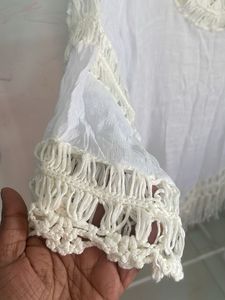 Boho White Crocheted Tunic Top