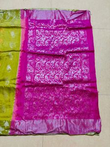 Vibrant Green &amp; Pink Saree