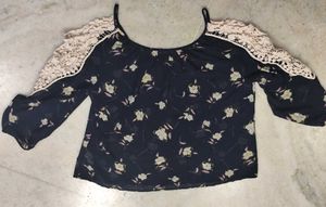 Navy Floral Cold Shoulder Top