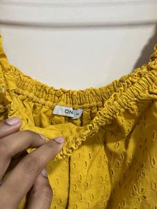 Yellow Eyelet Puff Sleeve Crop Top
