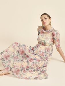 Sunshine Floral Printed Mesh Maxi Dress