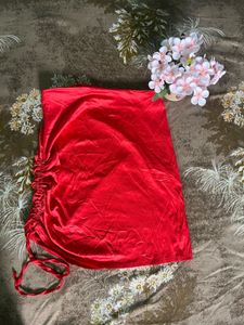 Satin Red Ruched Mini skirt