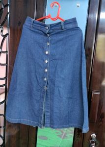 Button Front Denim Skirt