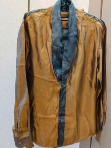 Designer Gold & Teal Dhoopchaun Silk Shirt