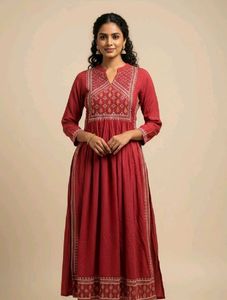 Embroidered Nyra Cut Redish Mehrun Kurta