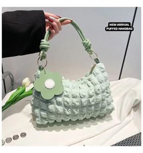 Cute Pink Puffed Handbag with Flower Charm