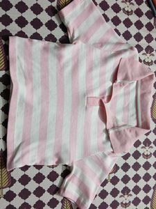 Pink & White Striped Polo Shirt