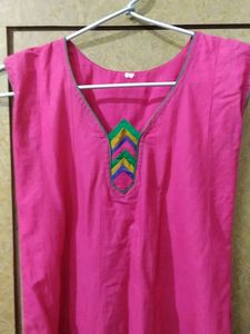 Pink Frock Style Kurta With Embroidery