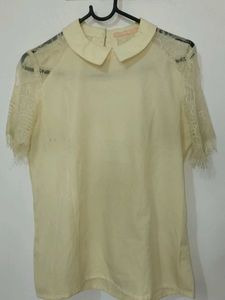 Butter Yellow top with lace sleeves