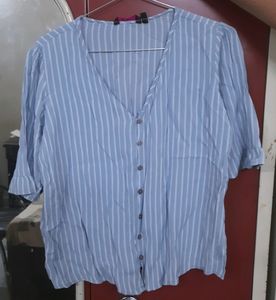 A S Size Ginger Top With Grey And White Stripes.