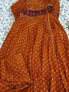 Orange Kurta Set with Bag