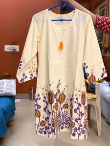 Cream Floral Print Kurta