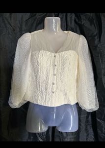 Elegant White Textured Blouse