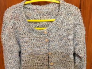 Cozy Ruffle Tweed Trim Cardigan