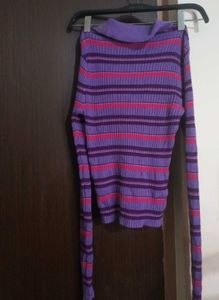 Striped Collared Cardigan Top