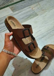 Brown Double-Buckle Slides