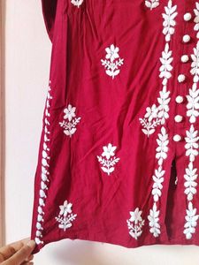 Elegant maroon chikankari work kurta