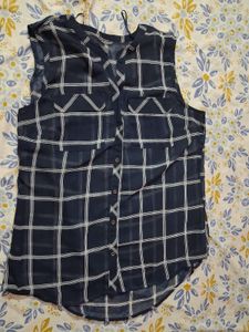 Chic Blue Plaid Sleeveless Top