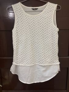 Ivory White Textured Layered Tank Top