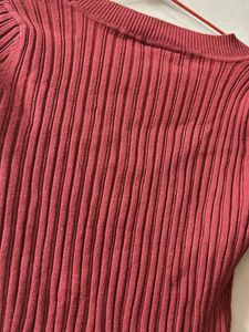 Red Ribbed Knit Top