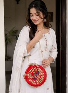 Red Embroidered Clutch Bag