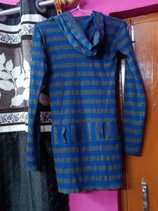 Blue &amp; Grey Striped Hooded Tunic
