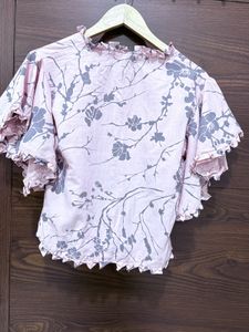 Pink Floral Print Ruffled Top