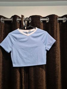 Baby Blue Cropped V-Neck Tee