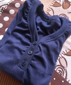 Navy Blue Ribbed Henley Top