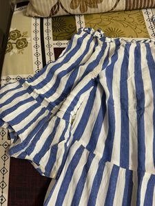 Blue &amp; White Striped Off-Shoulder Dress